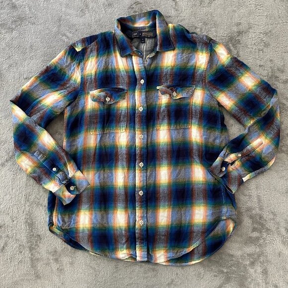 Gap + Pendleton Long Sleeve Button Up Flannel Shirt Top Women's MEDIUM Plaid - Picture 1 of 7